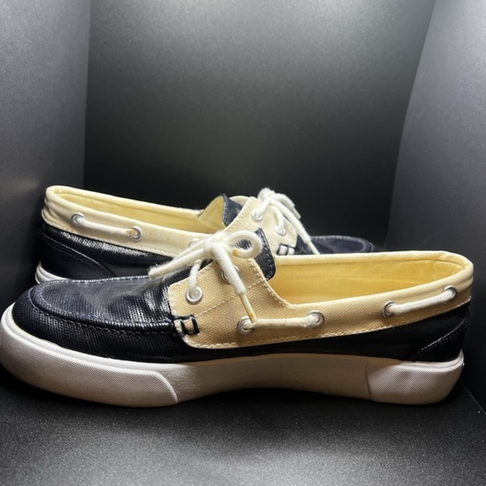 Polo Ralph Lauren Boat‎ Shoes Lander Coated Canvas Khaki Tan Topsiders Size 8.5